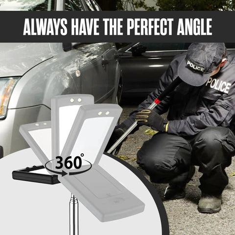 Police officer using Telescoping Inspection Mirror With Light For Auto Repair Gearheads, 360 Degree Rotating Mechanic Mirror On A Stick near a car