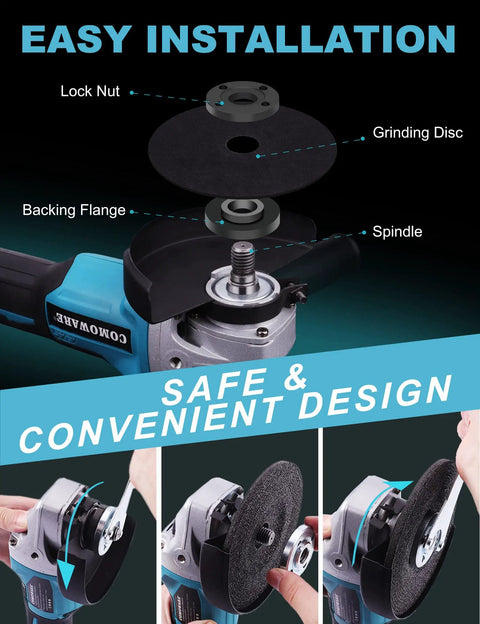 Cordless Four And A Half Inch Angle Grinder With 20V Brushless Motor 4Ah Battery And Fast Charge Up To 9000 RPM No Cable Hassle Built For Metal Cutting Grinding And Finishing Projects