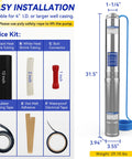 1 HP 220V Deep Well Submersible Water Pump For Irrigation And Home Use with installation kit and dimensions
