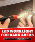 User assembling furniture with the Top Rated Cordless Electric Screwdriver Kit With 28 Handy Bits And Magnetic Holder USB Powered.