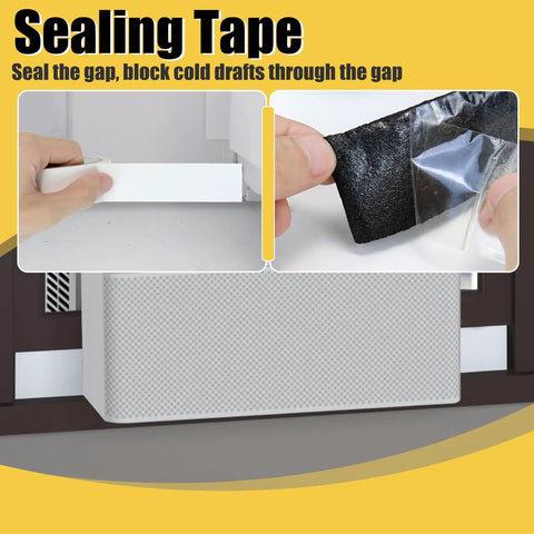2 Pack U Shape Window AC Foam Block With Weather Seal Tape Curtain Side Draft Stopper Stop Cold Drafts And Air Leaks All Season Insulation For Midea Window AC Units being installed