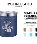 Custom Printed Stainless Steel Tumbler 12 Oz Travel Coffee Cup Double Wall Insulated Mug With Lid And Straw Bulk Fresh Custom Look For On The Go Hydration Squad Made In Usa, navy blue tumbler with clear lid.