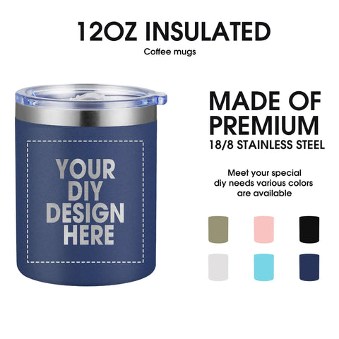 Custom Printed Stainless Steel Tumbler 12 Oz Travel Coffee Cup Double Wall Insulated Mug With Lid And Straw Bulk Fresh Custom Look For On The Go Hydration Squad Made In Usa, navy blue tumbler with clear lid.