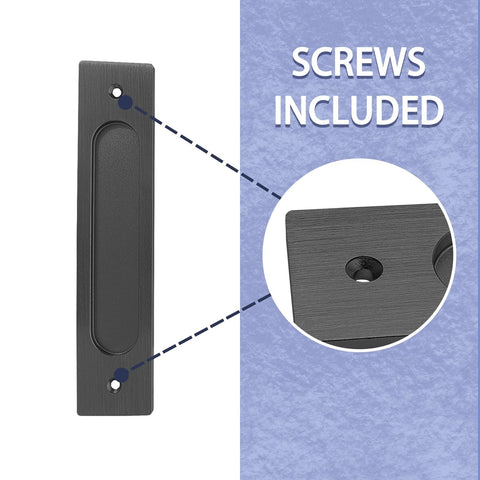 2 Pack 7 Inch Flush Pulls For Barn Doors Recessed Handle with mounting holes, matte black stainless steel construction, screws included