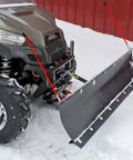Vehicle with Red 27 Inch Snow Plow Marker Blade Guides Kit With Internal Steel Wire And 304L Stainless Steel Joint in snow