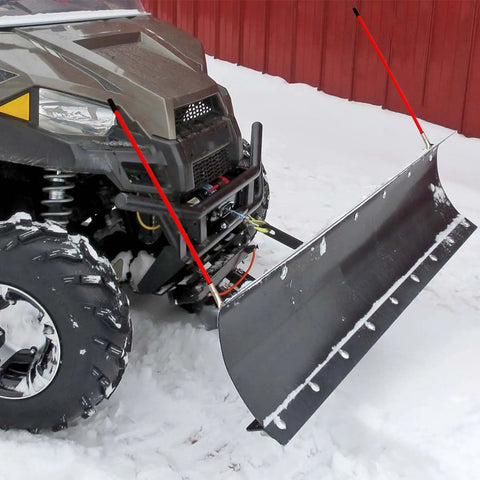 Vehicle with Red 27 Inch Snow Plow Marker Blade Guides Kit With Internal Steel Wire And 304L Stainless Steel Joint in snow