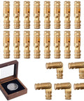 Hidden Brass Barrel Hinges 5mm Set Of 30 Pcs, 180 Degree Opening, gold tone hinges next to wooden box and jointed hinges