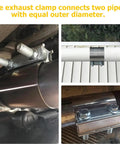 2.5 Inch Stainless Steel Exhaust Clamp Kit Heavy Duty Butt Joint Band Clamp Sleeve Coupler shown in various pipe connections