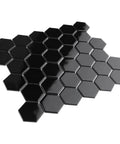 Dope Glossy Black Porcelain Hex Mosaic Tile For Floors And Walls, Mesh-Mounted 2 Inch Pieces, high sheen finish