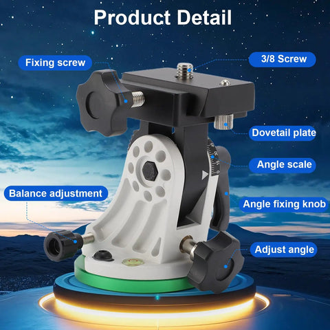 Versatile Latitude Adjustment Telescope Base In Aluminum Alloy, Equatorial Mount Wedge with labeling details and adjustments.