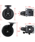 Image of 8 Inch Heavy Duty Polyurethane Caster Wheels 4 Pack Swivel Rolling Casters with measurements for easy reference.