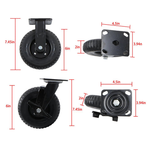 Image of 8 Inch Heavy Duty Polyurethane Caster Wheels 4 Pack Swivel Rolling Casters with measurements for easy reference.