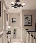 Dope Black Semi Flush Mount Ceiling Light Fixture 2 Pack Modern 4 Light Sputnik Chandelier in a hallway setting.