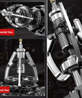Hydraulic Gear Puller With Hand Pump Kit For Hubs Bearings And Wheel Parts, vertical and horizontal use shown