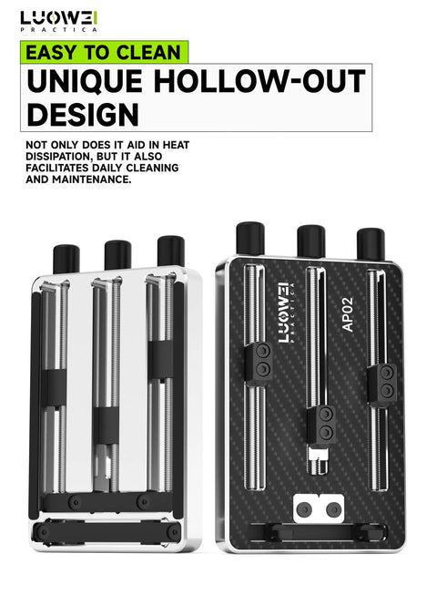 Rock Solid Carbon Fiber Motherboard Fixture Featuring Smooth Triaxial Screw Rods And A Hassle Free Universal Repair Clamp Built For Easy Bga Soldering Jobs And A Roomy 15 To 86 Mm Width Range, showcasing the unique hollow-out design.