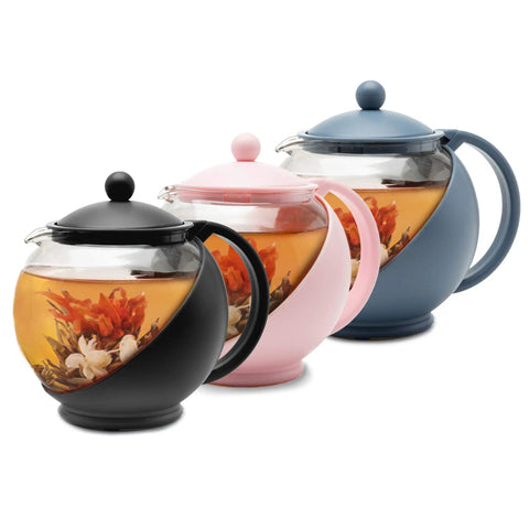 Half Moon Glass Teapot With Removable Infuser And Fine Mesh Stainless Steel Filter Dishwasher Safe 40 Ounce Black Tea Maker