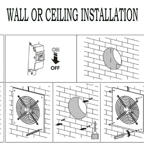 Installation guide for 6 Inch Wall Mounted Exhaust Fan For Garage And Home Use With Backdraft Damper Delivers 308 CFM For Quick Ventilation In Attic Basement And Commercial Spaces Heavy Duty And Energy Efficient 42W 110V White
