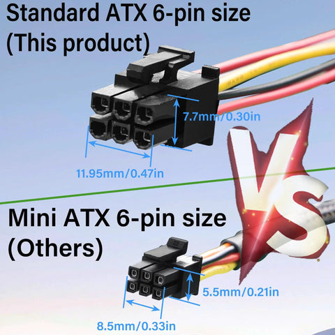 ATX 6 Pin To Dual SATA Power Adapter Cable 19.6 In Long One To Two SATA Power Splitter For HDD SSD And Optical Drive PC Build Extension Juiced Up Power Port Expansion, ATX 6-pin size connector
