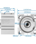 Front view of Compact 40mm Bore Thin Air Cylinder With 15mm Stroke Double Acting Single Rod Aluminum Body dimensions shown