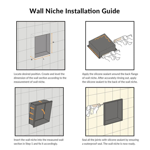 Installation guide for Stainless Steel Shower Niche for Bathroom Storage, Recessed, No Tiling Required, 24x12 Inches