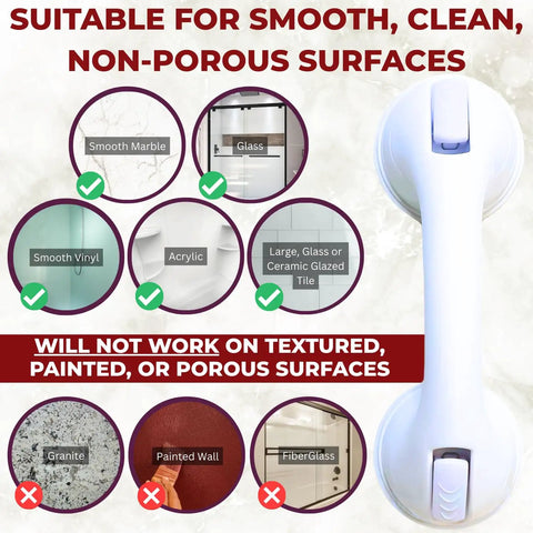 No Tools Needed Suction Cup Bath Grab Bar For Bathtub And Shower Walls Safe Portable Bathroom Assist Handle White 12 Inch With Easy Lock Latches And Relocatable Grip For Seniors And Everyday Use