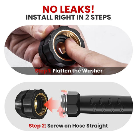 WOJET pressure washer adapter set for M22 to M22 and 3/4-in to quick-connect; black plastic housing with brass threads.