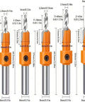 Heavy-Duty Countersink Drill Bit Set, 5-piece with 8/10mm round shanks and 2.8-4mm conical bits, front view