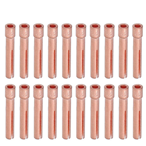 1.6mm Orifice Collet Copper Set With 20 Tungsten Electrodes For QQ150 showing multiple copper collets arranged in rows
