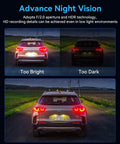 Three Channel 4K Front Dash Cam With Interior And Rear 1080P Cameras Night Vision comparison at night: too bright vs too dark.