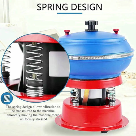 Heavy Duty 3.5L Vibratory Tumbler Polisher Straight Up Beast Mode Benchtop Finishing Machine showcasing spring design for vibration transmission.