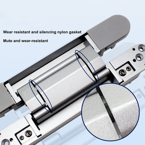 Close-up of 2 Pack Hidden Door Hinges 7 Inch Heavy Duty 180 Degree Swing 3D Concealed Cross Hinge Zinc Alloy Sleek Invisible Silver