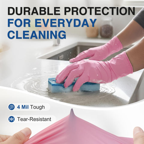 Top Tier Medical Grade Nitrile Exam Gloves Powder And Latex Free Pink Disposable Gloves 100 Count for cleaning and protection
