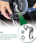 Installation of Universal Bicycle Derailleur Hanger For Road And MTB Bikes Aluminum Alloy Durable Replacement with tools displayed