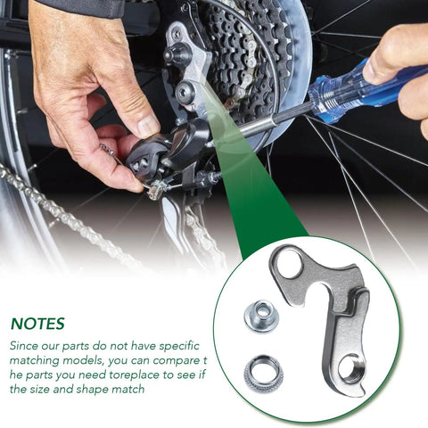 Installation of Universal Bicycle Derailleur Hanger For Road And MTB Bikes Aluminum Alloy Durable Replacement with tools displayed