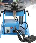Rotary Welding Positioner Turntable With 65 Mm Chuck And Foot Pedal Control Runs Smooth For Heavy Metalwork Loads, blue base, 180mm table.
