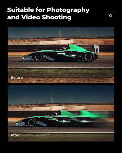 Before and after using 82mm Unilateral Blur Ghost Motion Filter for Camera Lens With Clear Optical Glass during a car race.