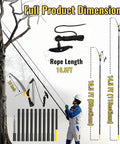 Diagram of 14.5Ft Pole Saw And Pruner 2-In-1 Extendable Long Handle Tree Trimmer with dimensions and rope length details.