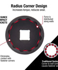 Radius Corner Design on 3/8 Inch Drive Universal Impact Socket Set, 12-Point, 12-Piece SAE, 5/16 To 1 Inch, Cr-Mo Alloy Steel
