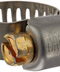 Stainless Steel Miniature Hose Clamp 0.4375 To 0.78125 Inch Range Pack Of 10 For Small Diameter Air And Fuel Lines Lightweight With High Sealing Pressure Ideal For Automotive Marine Remote Installations In Tight Reaches Corrosion Resistant Construction close-up view showing detail and material of the clamp.
