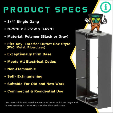 Three-Quarters Inch Single Gang Outlet Box Extenders Pack Of Five, UL Listed, Includes Screws, Flush Mount Electrical Box Risers