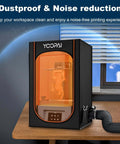 Resin 3D Printer Enclosure With Built In Ventilation Filter Odor Control Carbon Filter for home use, on wooden desk.