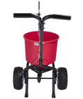Front view of 2600A-PLUS Fertilizer Spreader with 40Lb hopper, rust-proof polypropylene body, epoxy coated steel frame, pneumatic tires