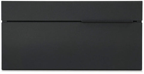 Front view of sleek wall mount mailbox with rustproof aluminum build black powder coat finish exterior mailbox for home weatherproof.