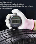 Digital Shore Type D Durometer Hardness Tester 0-100HD With 0.1HD Resolution Top Notch Gauge For Rubber Plastic Leather Tires And Wax Easy Read Digital Display Rugged Handheld Analyzer measuring tire tread