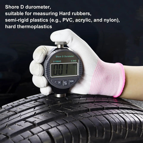Digital Shore Type D Durometer Hardness Tester 0-100HD With 0.1HD Resolution Top Notch Gauge For Rubber Plastic Leather Tires And Wax Easy Read Digital Display Rugged Handheld Analyzer measuring tire tread