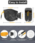 Commercial Grade Retractable Air Hose Reel Featuring Zero Hassle Auto Rewind And Absolutely Kink Free Flex Design Built For Garage Grinders Who Need Dependable High Pressure Pneumatic Pull Power Without The Drama with clear dimensions.