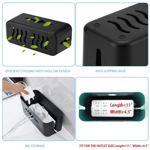 All-In-One Cable Management Box Kit For Desk And Floor Cord Organizer Hides Power Strips And Wires with 6 Clips, Ties, and Hook