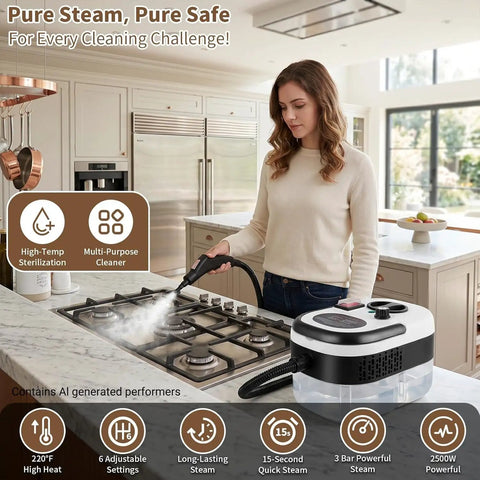 Negom Handheld Steam Cleaner High Pressure 2500W Portable Carpet & Grout Cleaner With Large Water Tank And 18 Accessories Deep Cleaning For Automotive Floors Housekeeping Easy Use Fast Heat Up cleaning kitchen stove with steam.
