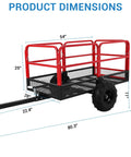 Built Tough Heavy Duty Dump Trailer With 1500 Lbs Capacity And 22 Cu Ft Pull Behind Utility Cart dimensions shown