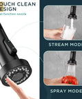Black Kitchen Faucet With Pull Down Sprayer, Single Handle Sink Faucet with dual-function nozzle showing stream and spray modes
